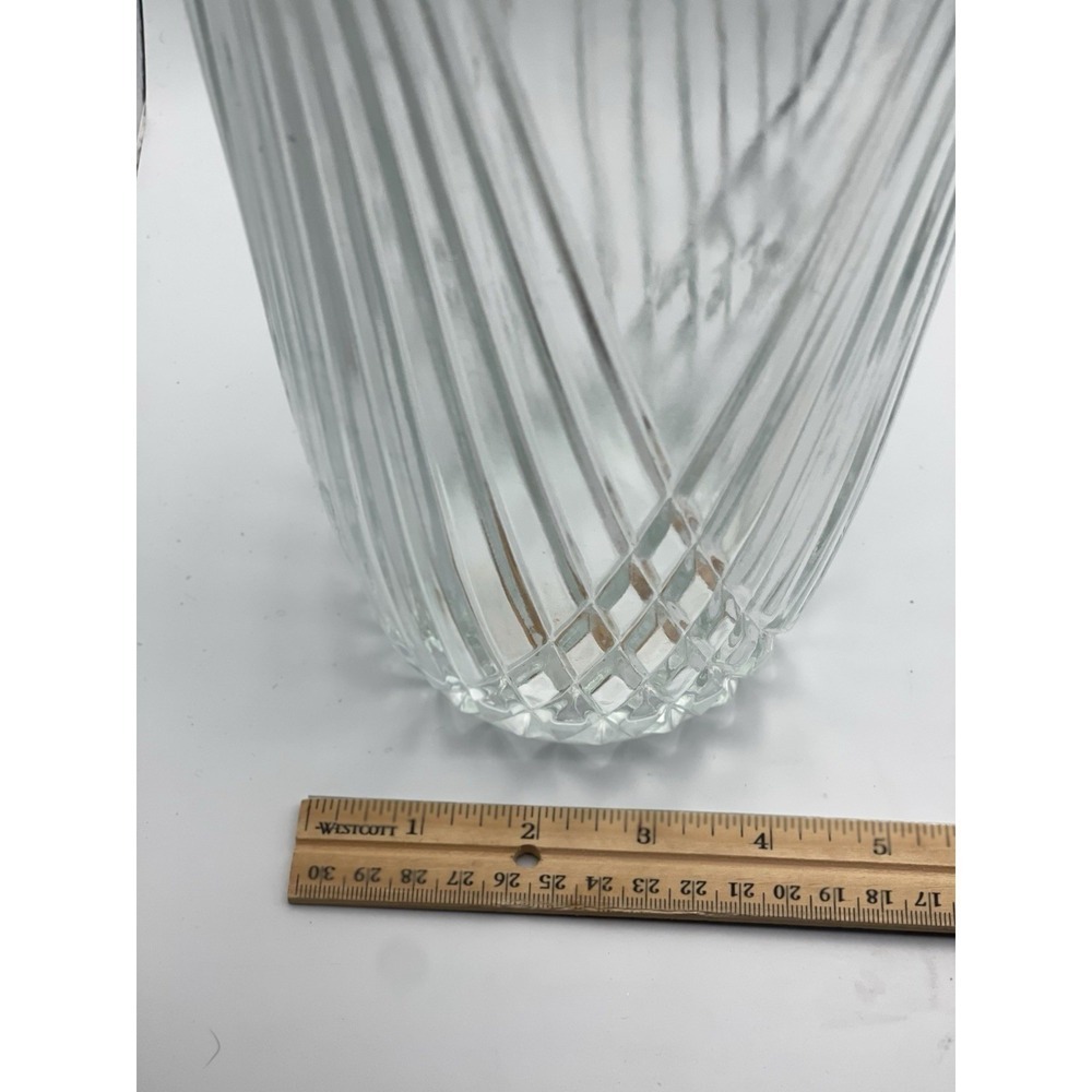 Modern Clear Ribbed Glass Vase Handkerchief Rim Diamond Base 8 Inch - Picture 7 of 8